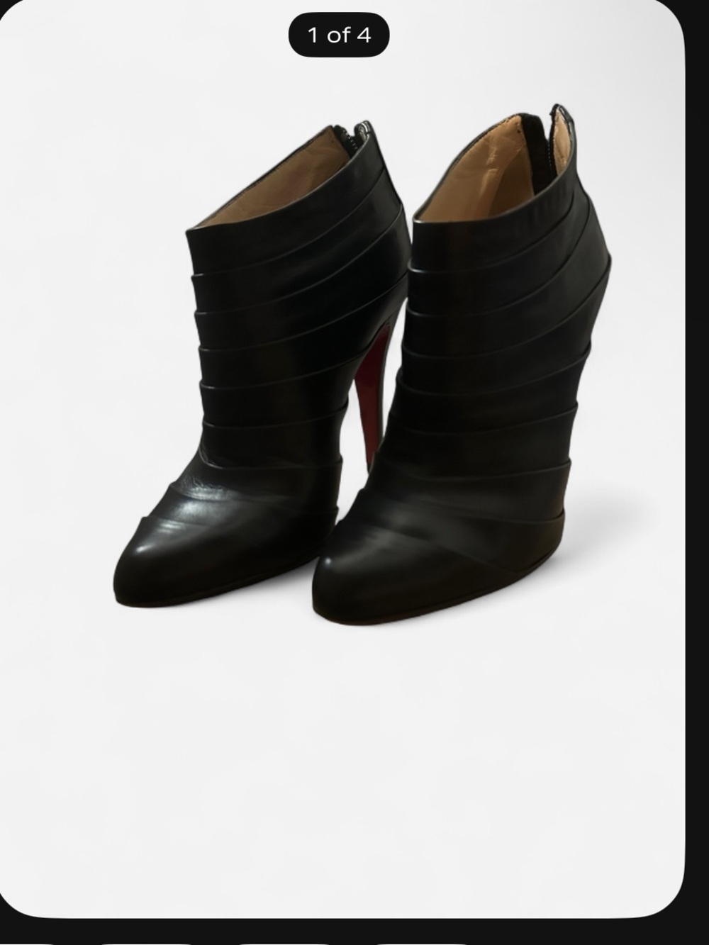 Christian Louboutin Black Leather Strappy Pointed Ankle Booties with Red Sole